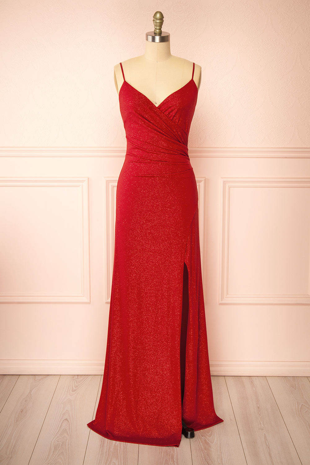 Enyra Red Sparkling Dress w/ Wrapped Bodice | Boutique 1861 front view