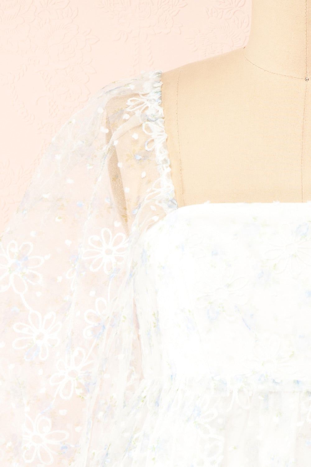 Eole Floral Babydoll Dress w/ Embroidery | Boutique 1861 front close-up