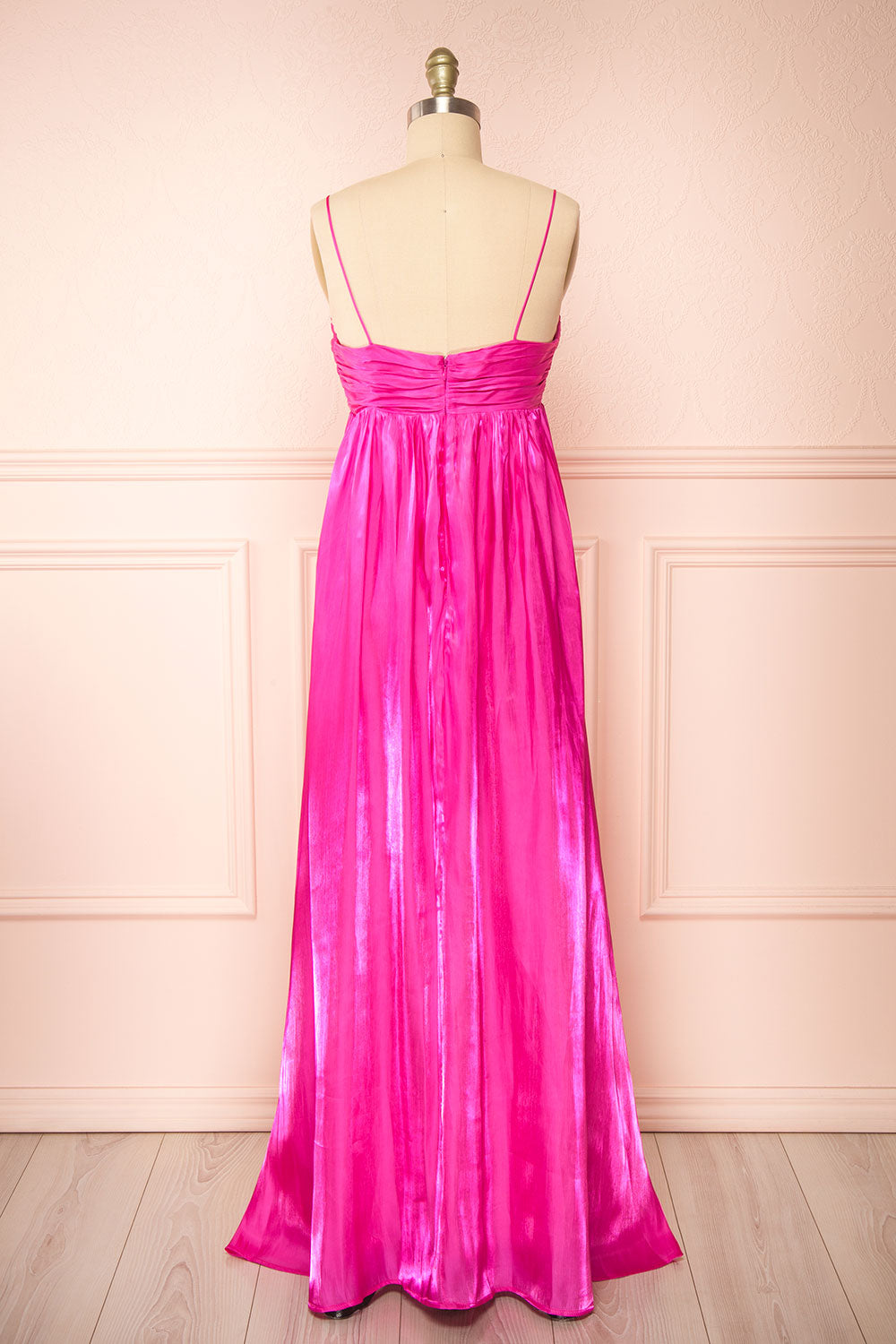 Eowyn Fucshia Silky Pleated Maxi Dress | Boutique 1861 back view