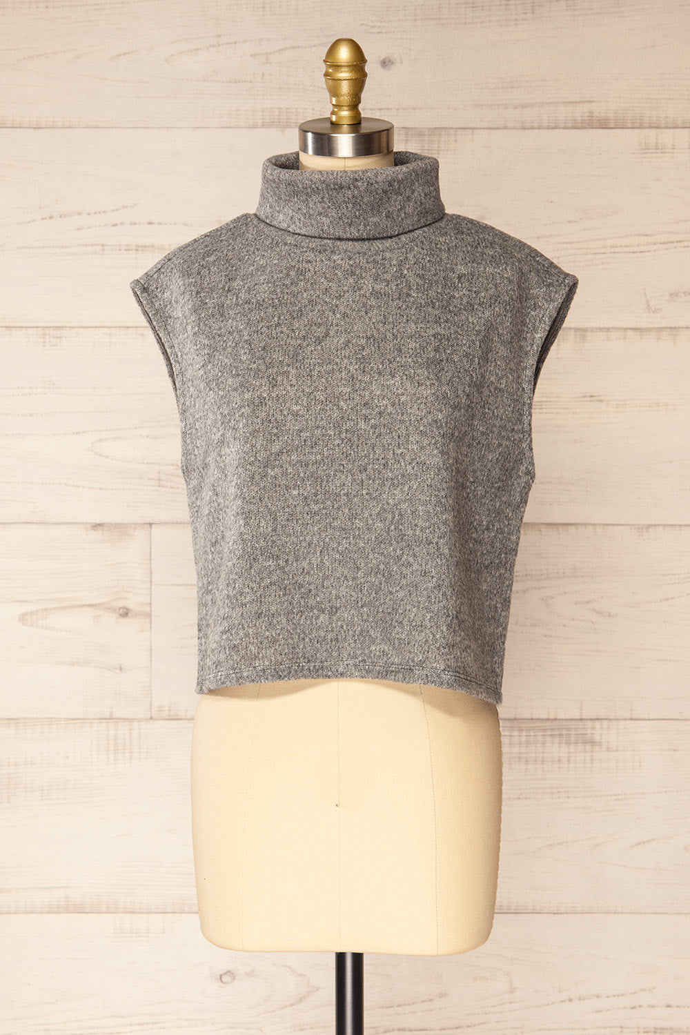 Epernay Grey Sleeveless Turtleneck Top | La petite garçonne front view
