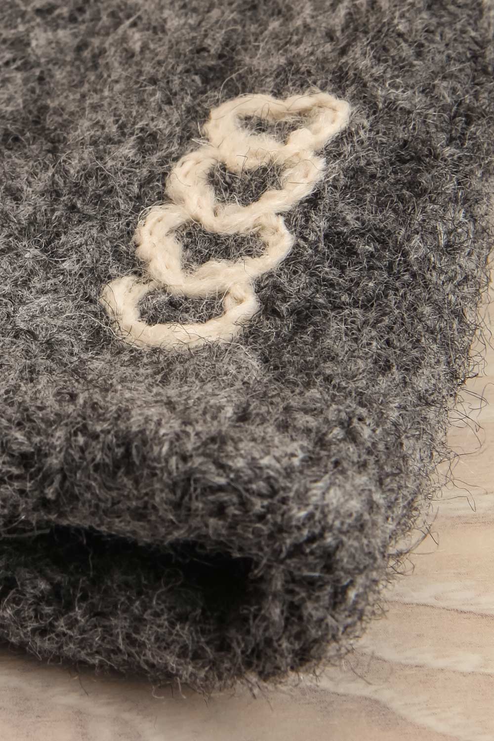 Epitathe Grey Knit Beanie with Heart Embroidery | La petite garçonne fabric