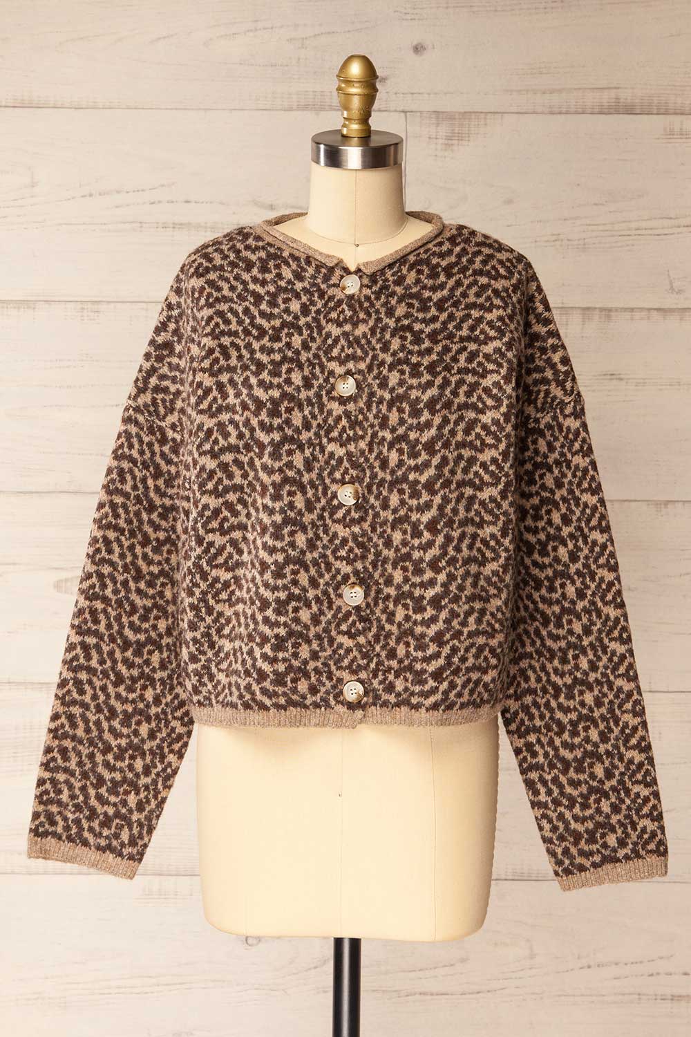 Esenler Oversized Knitted Leopard Cardigan | La petite garçonne front view