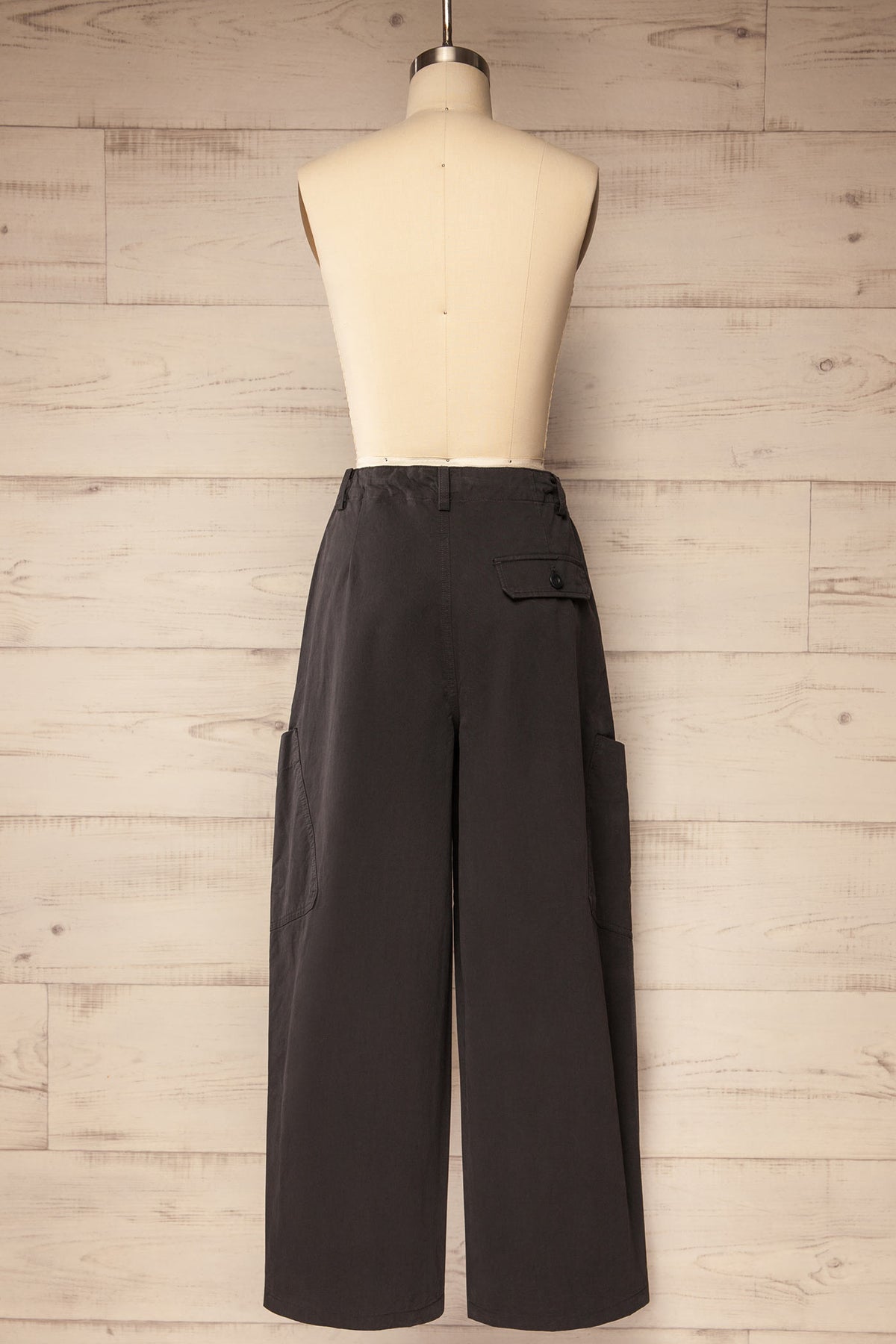 back view of Esker Dark Grey Barrel Leg Cargo Pants with Drawstring at La petite garçonne
