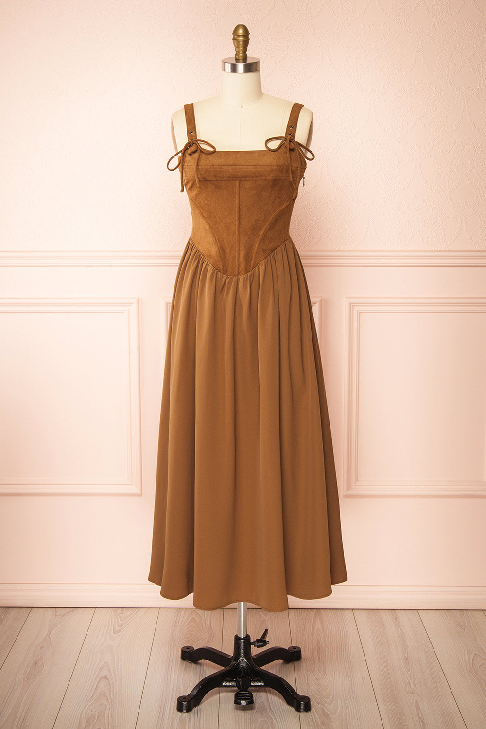 Esma Caramel Faux Suede Corset Dress | Boutique 1861