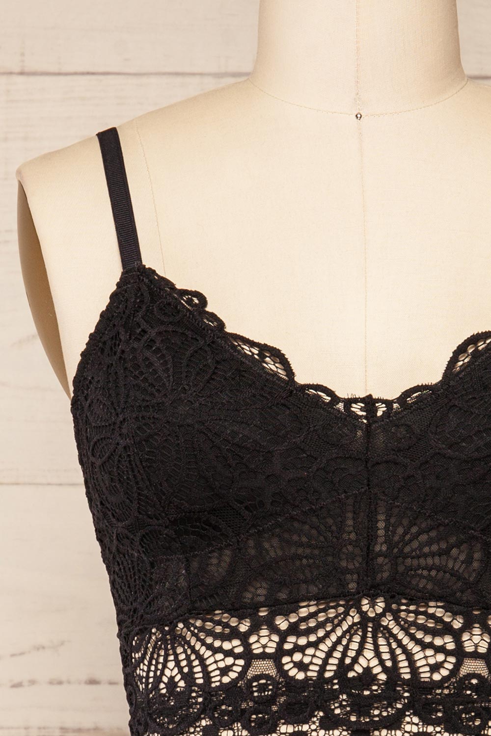 Espagna Black Lace Lingerie Bodysuit | Boutique 1861 front close-up