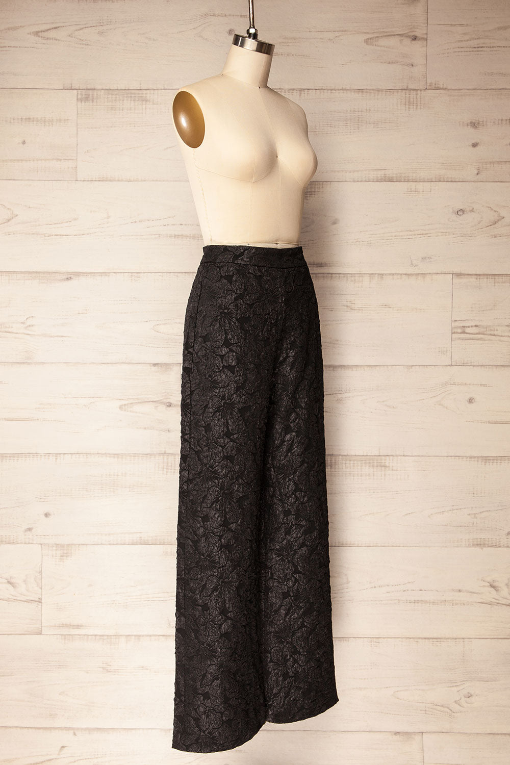 Essex Black Textured Wide-Leg Pants | La petite garçonne side view