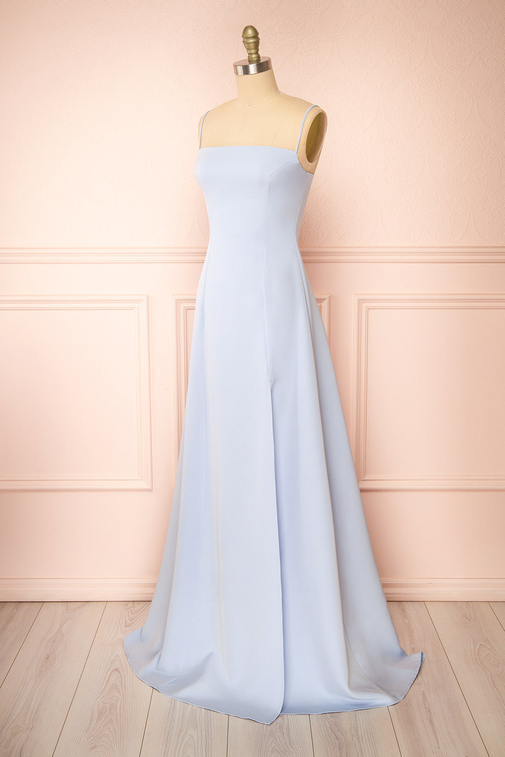 Estella Blue Maxi A-line Dress w/ Slit | Boudoir 1861 side view