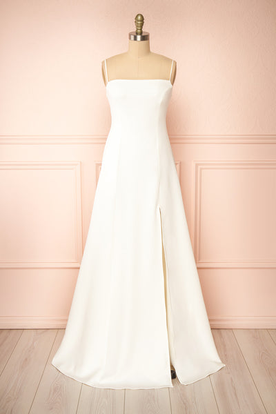 Estella Ivory Maxi A-line Dress w/ Slit | Boudoir 1861 front view