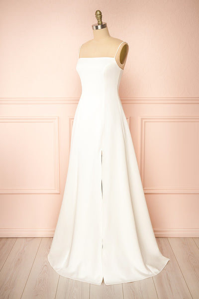 Estella Ivory Maxi A-line Dress w/ Slit | Boudoir 1861 side view