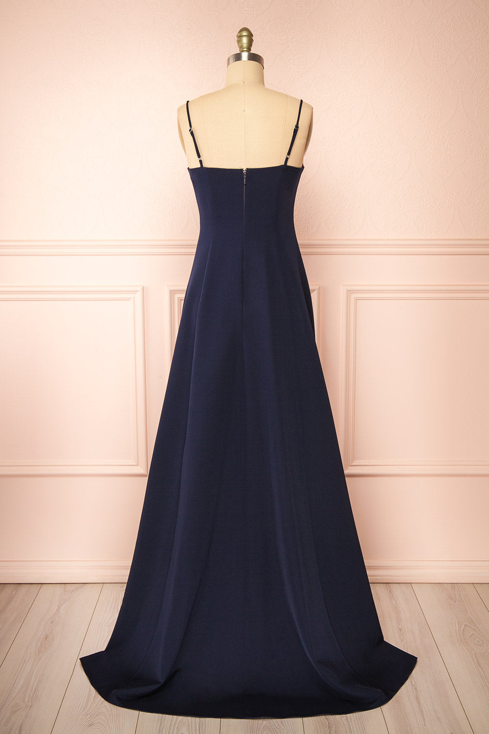 Estella Navy Maxi A-line Dress w/ Slit | Boudoir 1861 back view