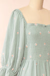 Estelle Blue Grey Midi Dress w/ Floral Embroidery | Boutique 1861 side close-up