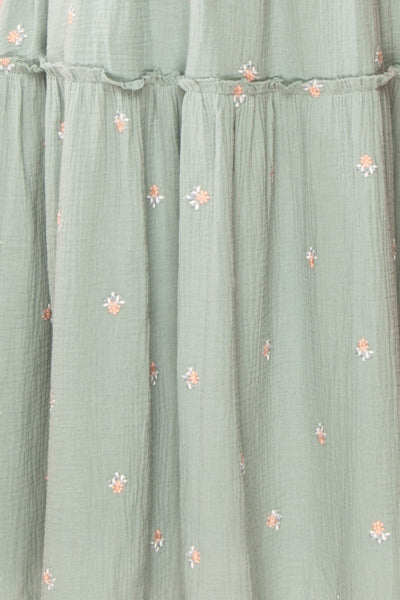 Estelle Blue Grey Midi Dress w/ Floral Embroidery | Boutique 1861 texture