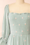 Estelle Blue Grey Midi Dress w/ Floral Embroidery | Boutique 1861 front close-up