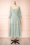 Estelle Blue Grey Midi Dress w/ Floral Embroidery | Boutique 1861 front view