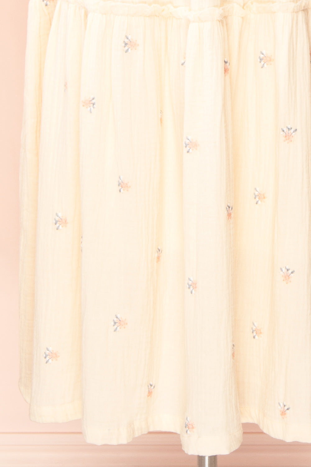 Estelle Ivory Midi Dress w/ Floral Embroidery | Boutique 1861 bottom close-up