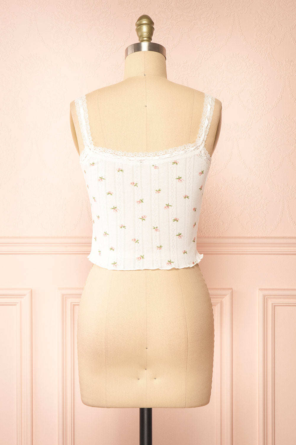 Estrella White Floral Tank Top w/ Lace | Boutique 1861 back view