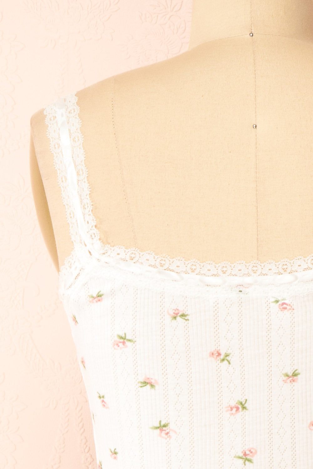 Estrella White Floral Tank Top w/ Lace | Boutique 1861 back