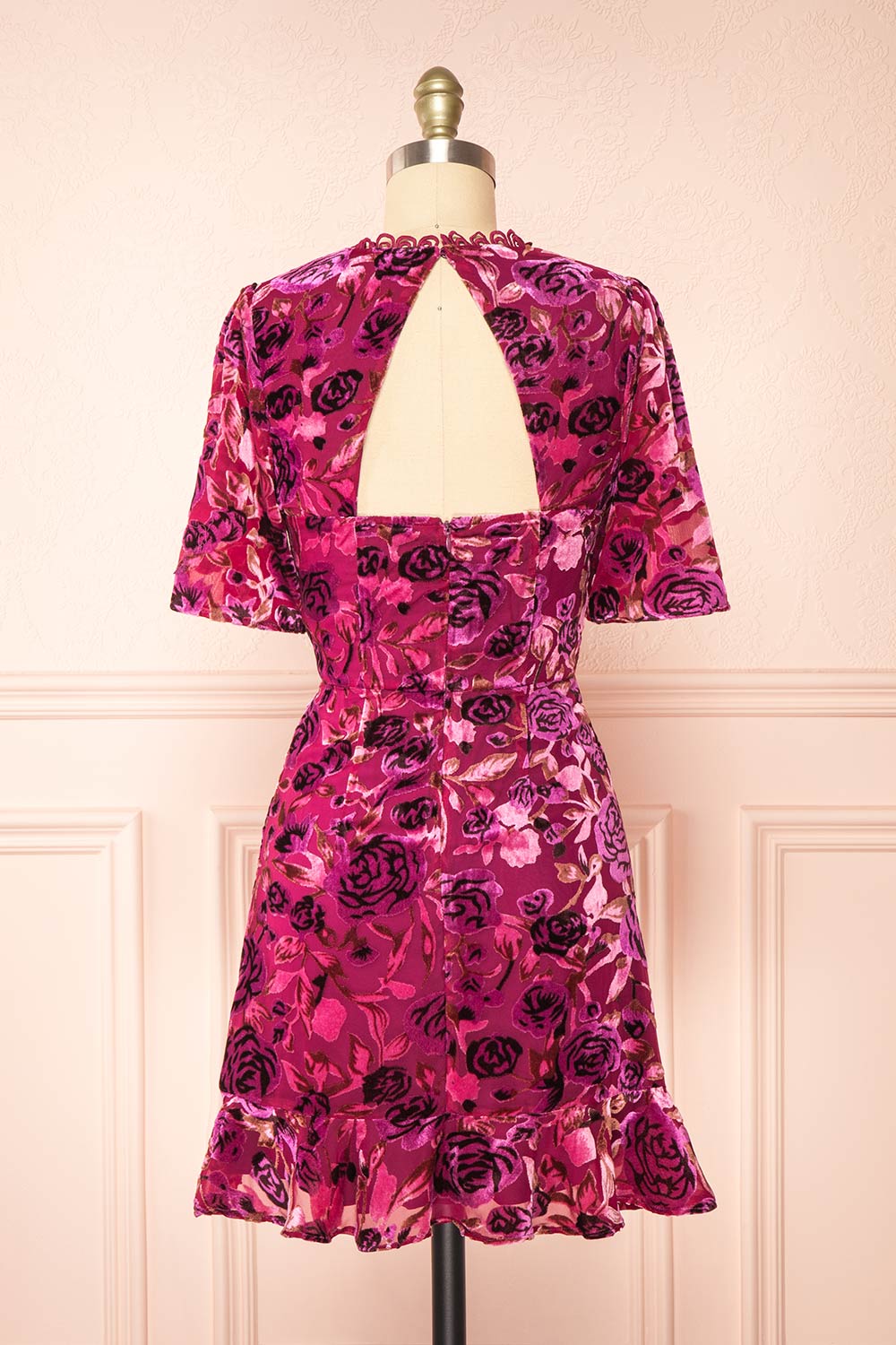 Eudine Short Violet Velvet Floral Dress | Boutique 1861 back view