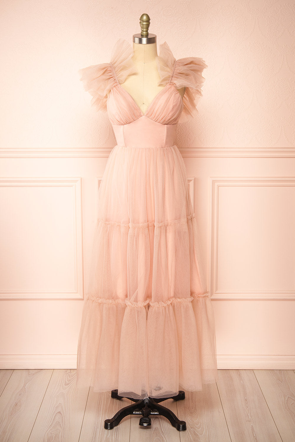 Eunby Maxi Pink Tulle Dress w/ Open Back | Boutique 1861 front view