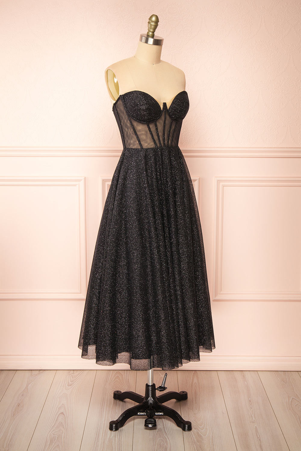 Euphea Black Glitter Strapless Corset Dress | Boutique 1861 side view