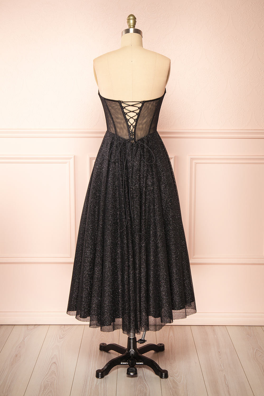Euphea Black Glitter Strapless Corset Dress | Boutique 1861 back view