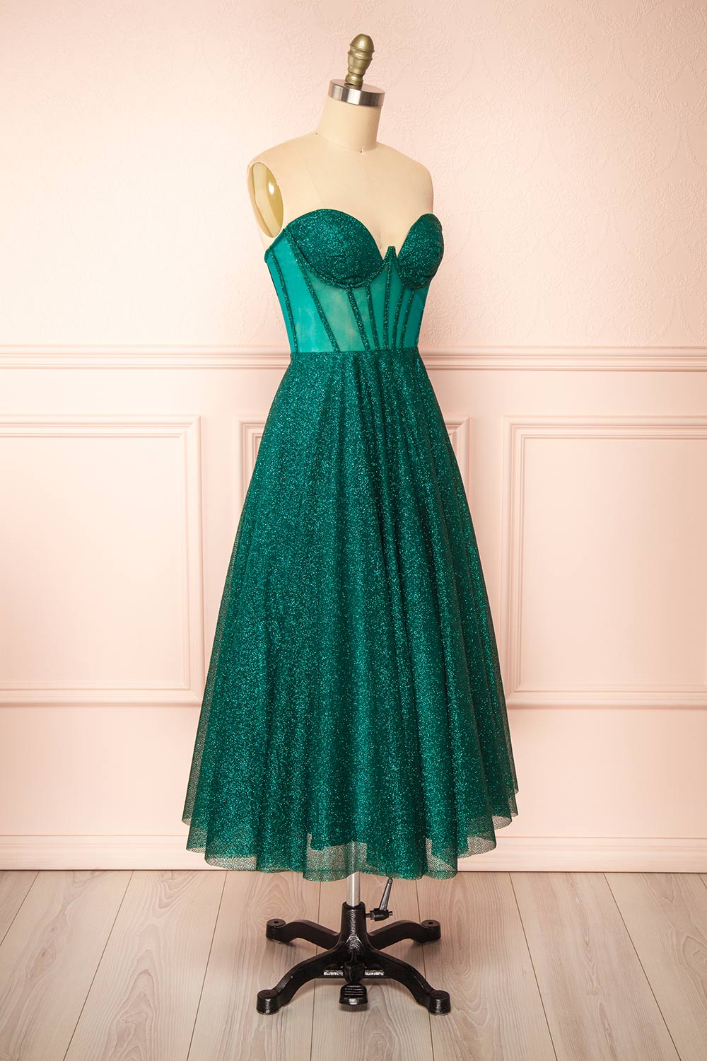Euphea Green Glitter Strapless Corset Dress | Boutique 1861 side view