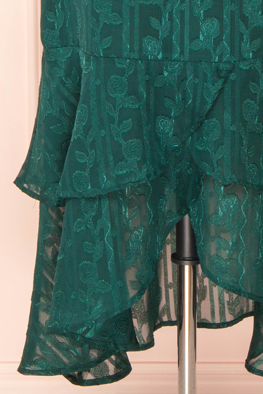 Evadora Green Midi Dress w/ Textured Floral Fabric | Boutique 1861 bottom