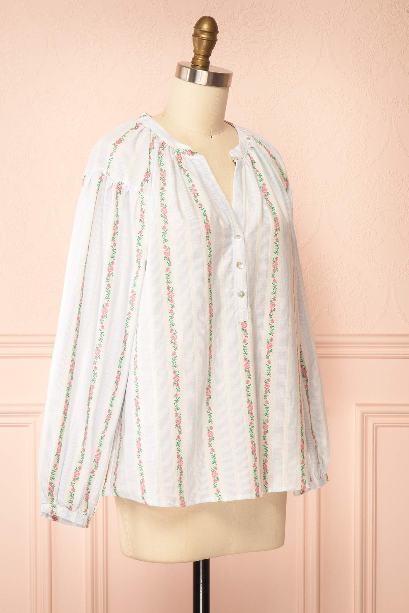 Sideview Evander Striped Blouse with Puff Sleeves at boutique 1861