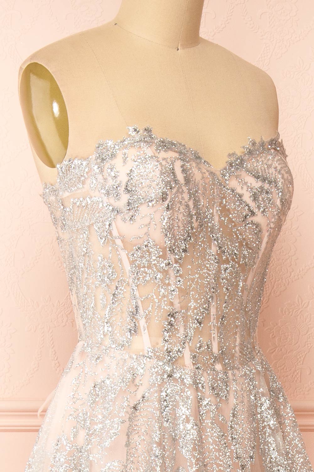 Evandra Pink Tulle Maxi Dress w/ Silver Glitter | Boutique 1861 side