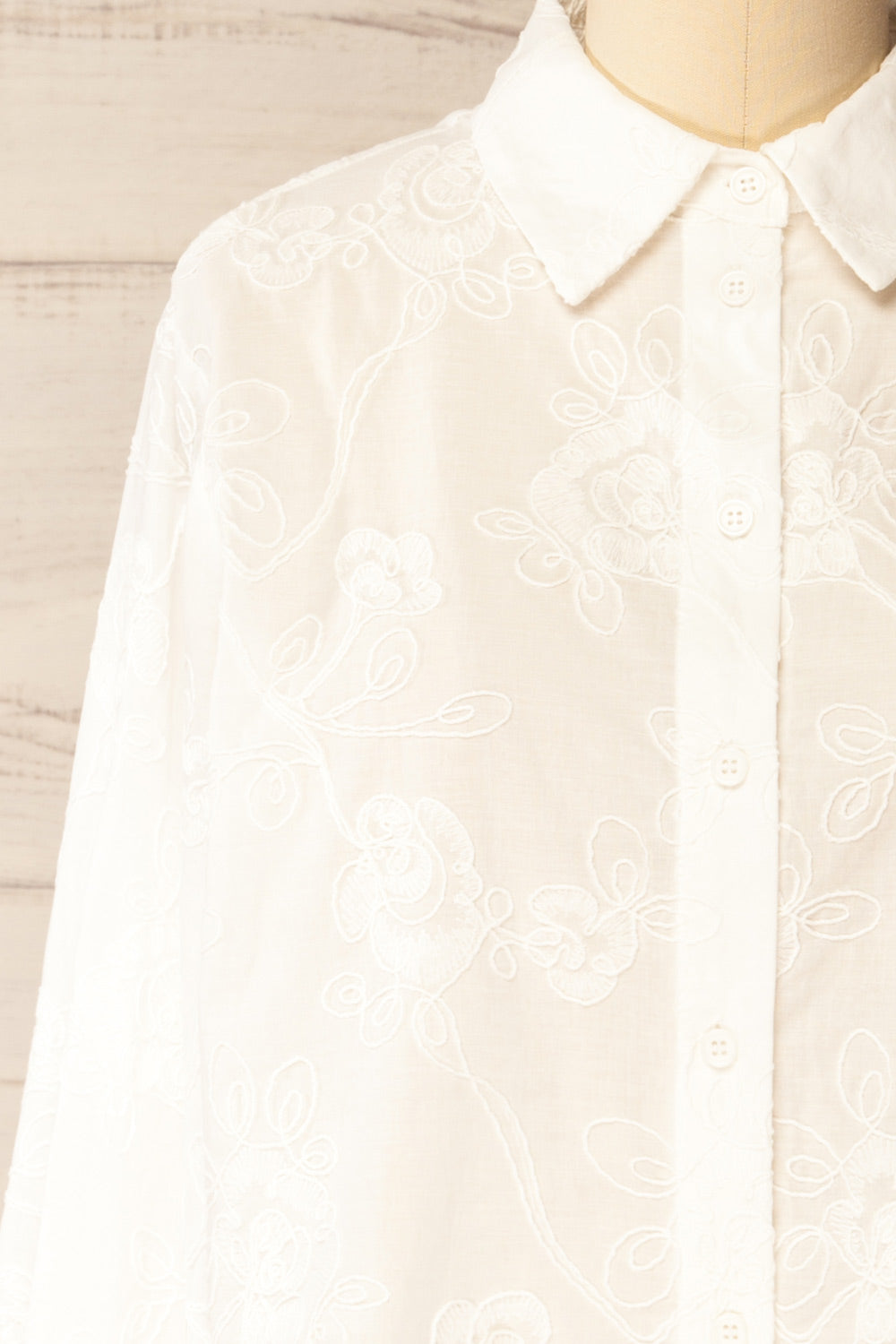 Evans Embroidered White Blouse with Scalloped Hem | La petite garçonne front close-up