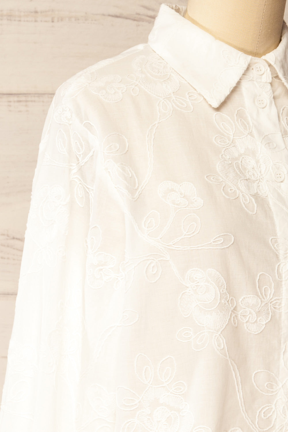 Evans Embroidered White Blouse with Scalloped Hem | La petite garçonne side close-up