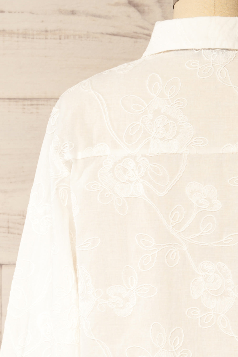 Evans Embroidered White Blouse with Scalloped Hem | La petite garçonne back close-up