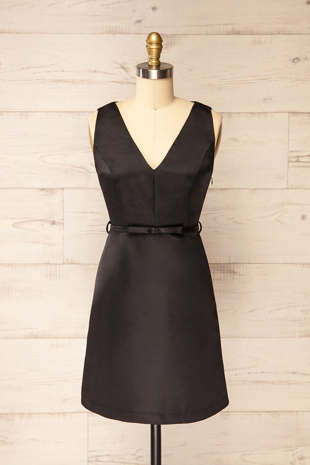 Evesham Short Black Dress w/ Ribbon Belt | La petite garçonne front view