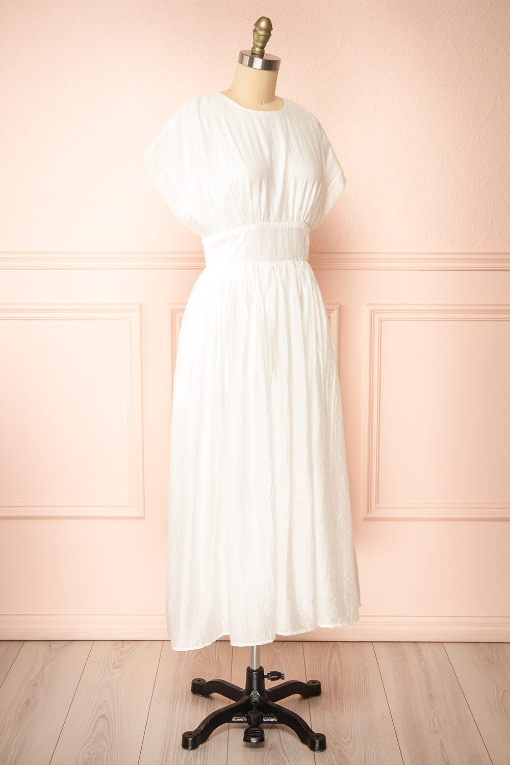 Evitae White Midi Dress w/ Short Sleeves | Boutique 1861 side view