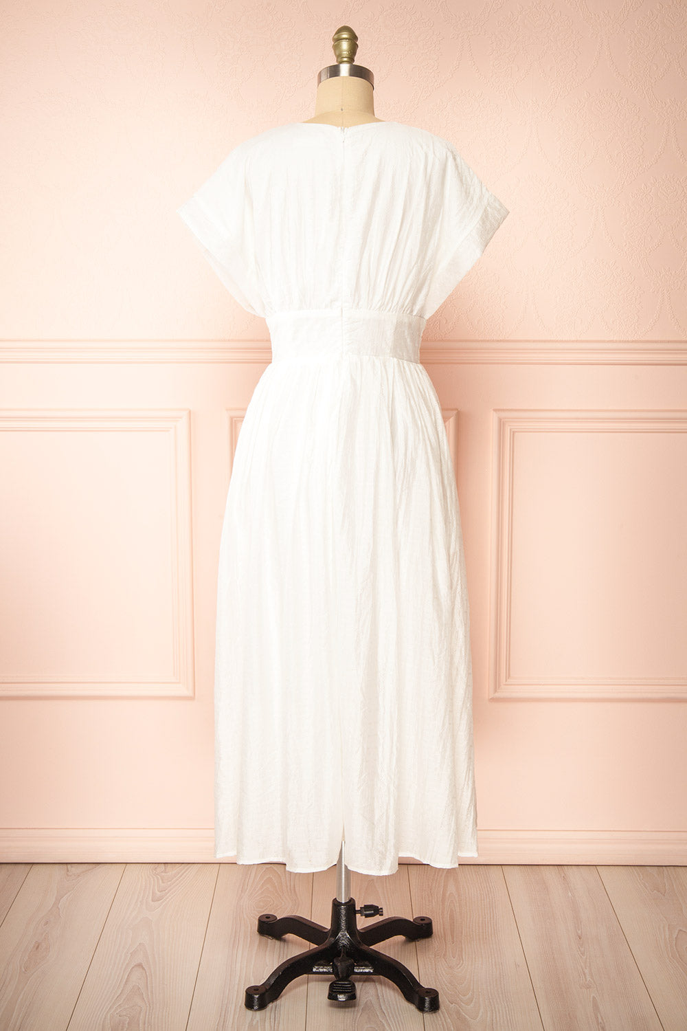 Evitae White Midi Dress w/ Short Sleeves | Boutique 1861 back view