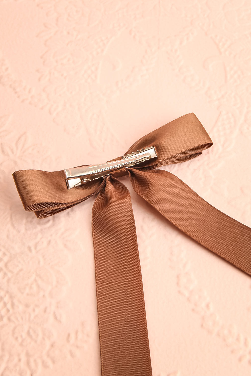 Ezelle Brown Satin Bow Hair Clip | Boutique 1861 back view