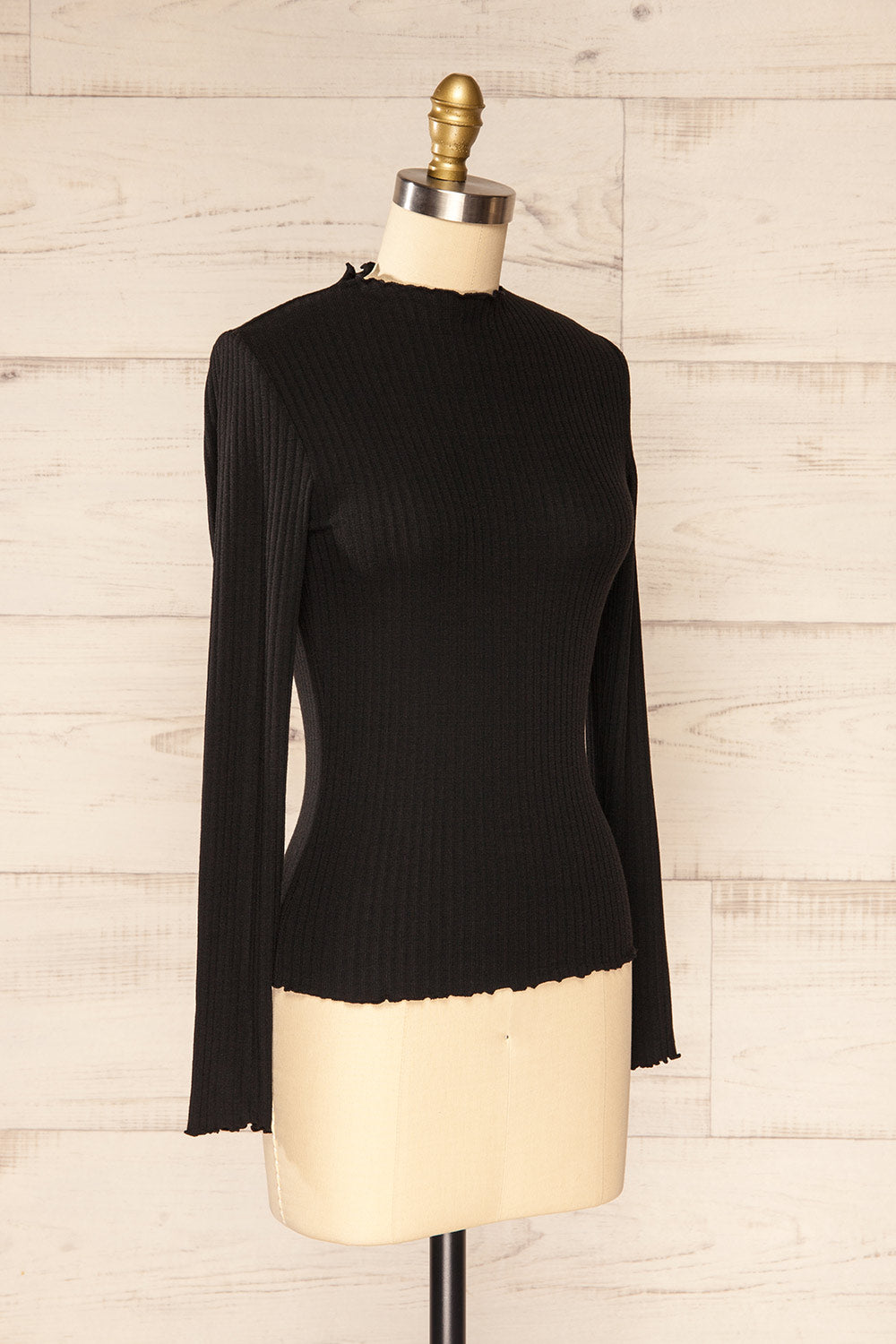 Faaset Black Ribbed Top w/ Stand Collar | La petite garçonne side view