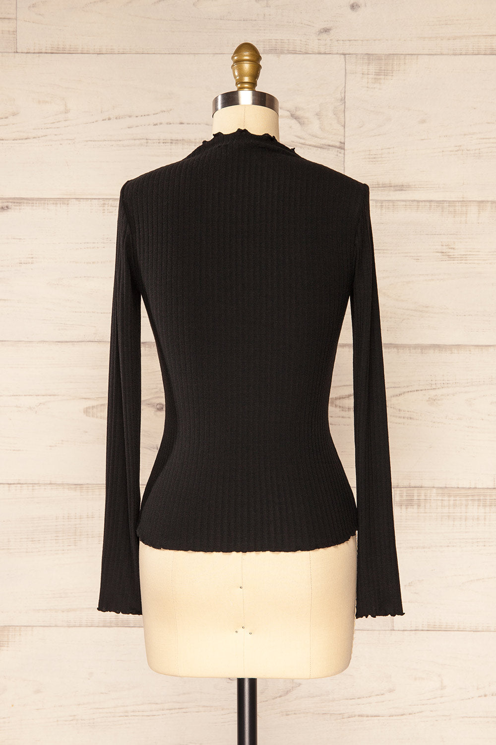 Faaset Black Ribbed Top w/ Stand Collar | La petite garçonne back view