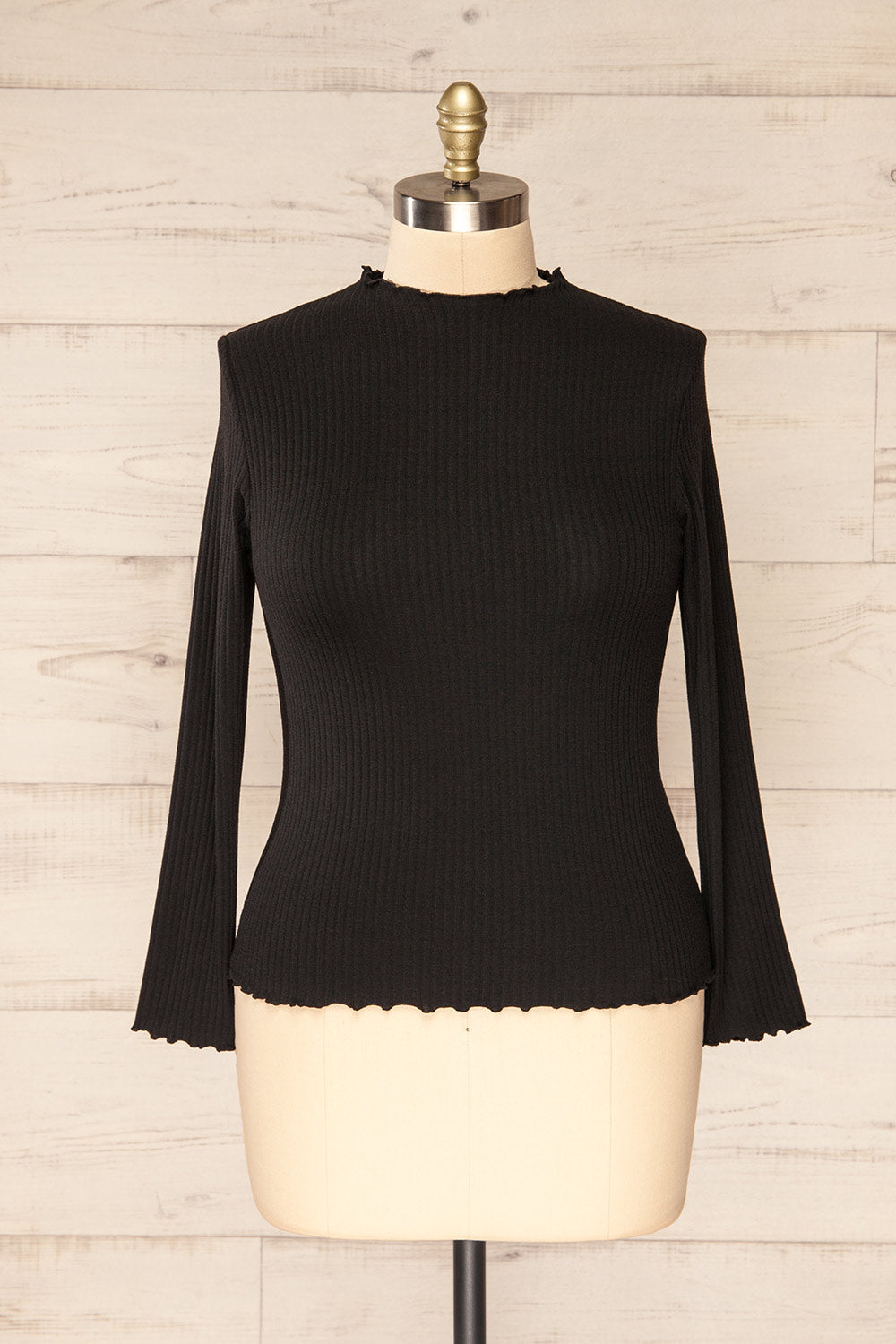 Faaset Black Ribbed Top w/ Stand Collar | La petite garçonne front plus size