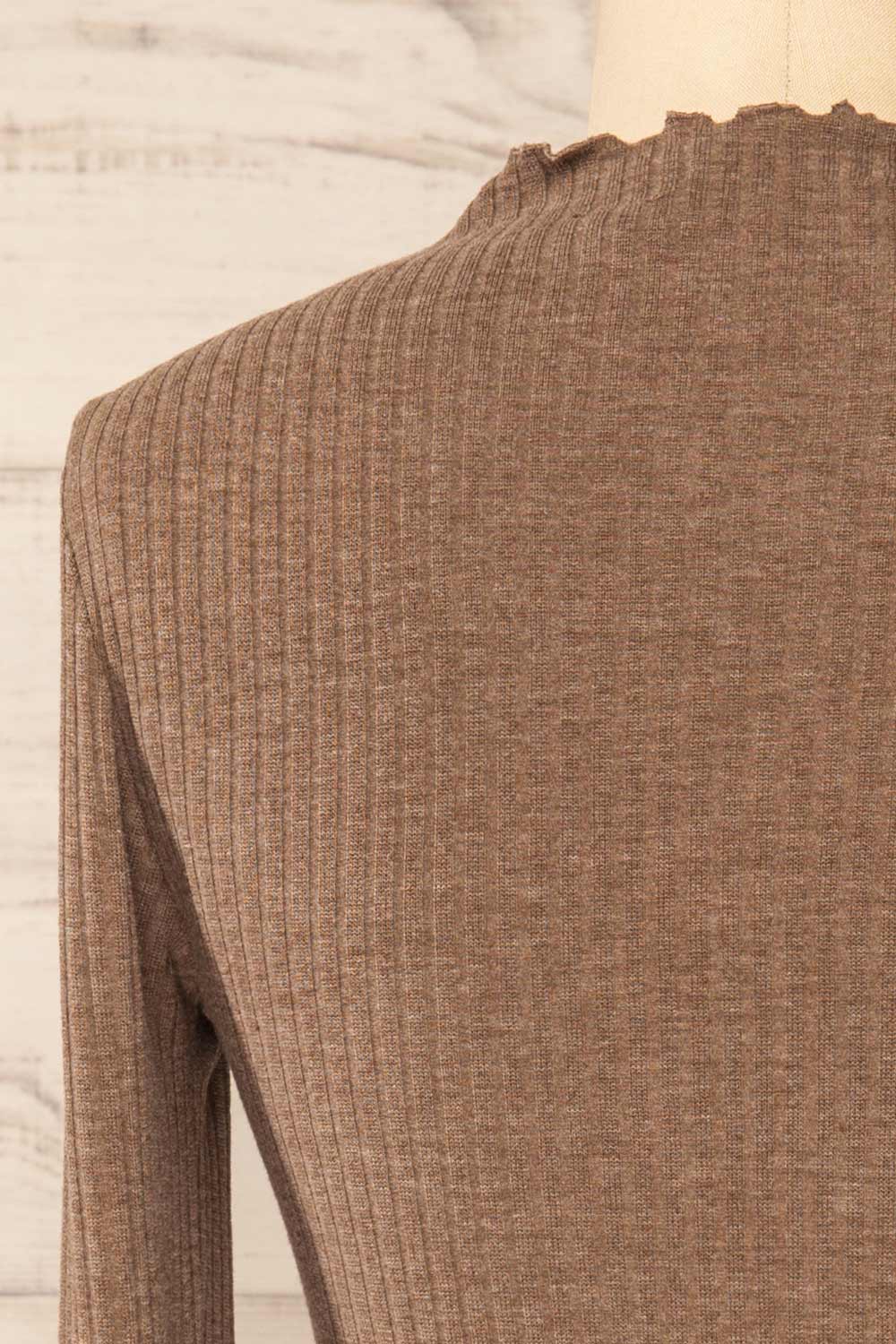 Faaset Taupe Ribbed Top w/ Stand Collar | La petite garçonne back close-up