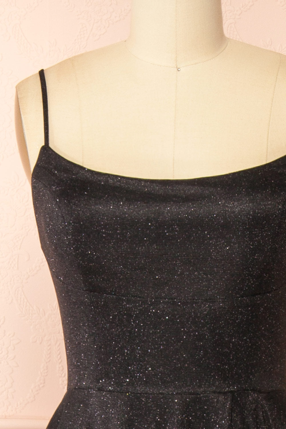 Fadia Black Sparkly Maxi Dress with Slit and Pockets | Boutique 1861 front