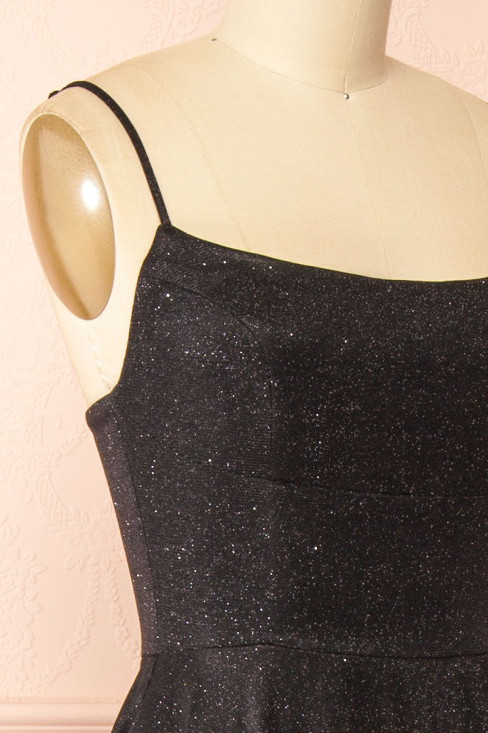 Fadia Black Sparkly Maxi Dress with Slit and Pockets | Boutique 1861 side