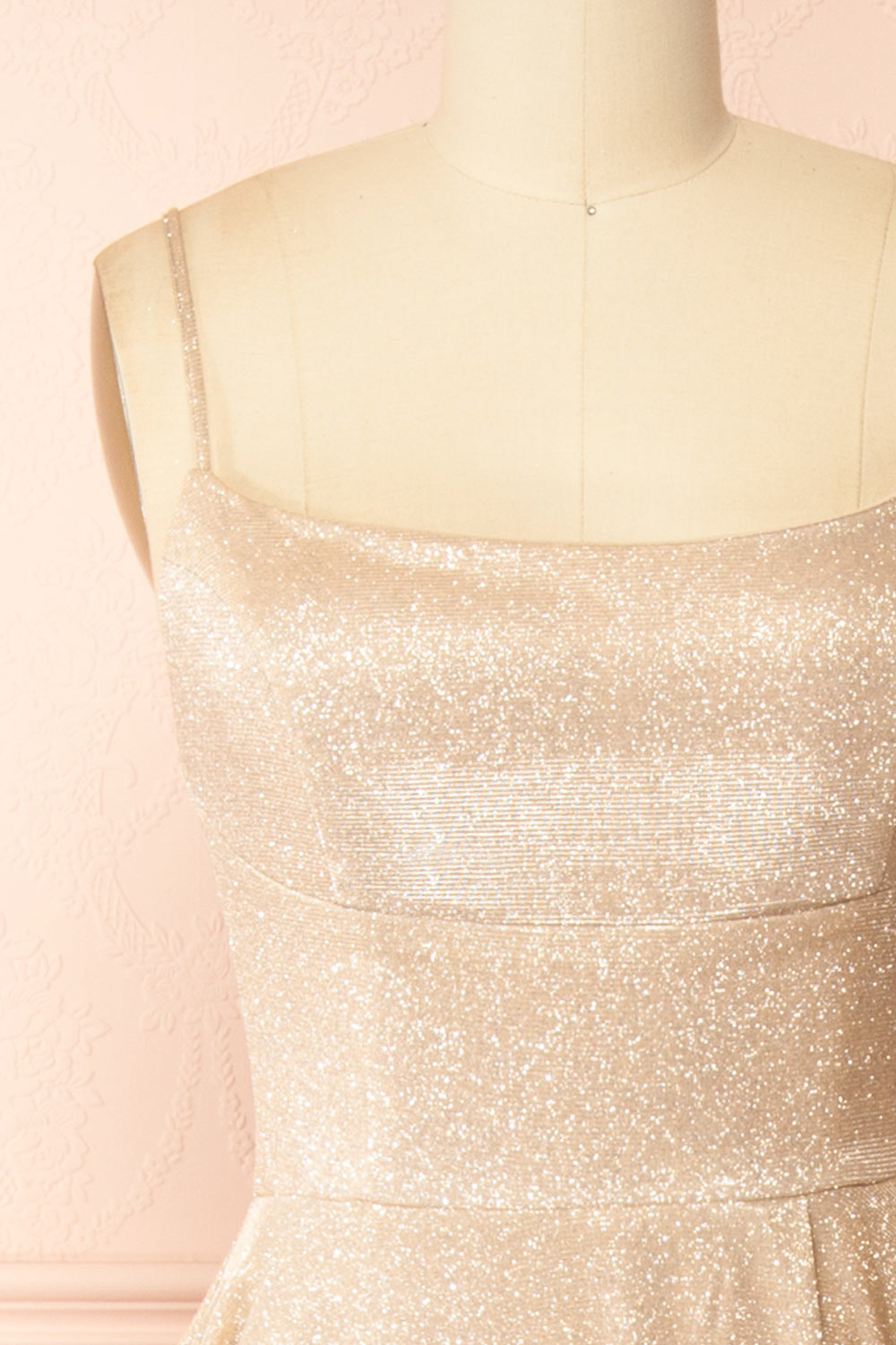 Fadia Champagne Sparkly Maxi Dress with Slit | Boutique 1861 front