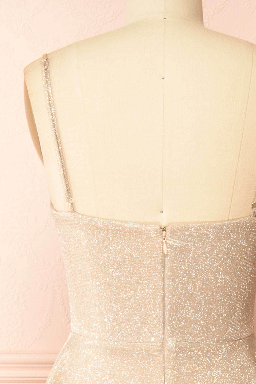 Fadia Champagne Sparkly Maxi Dress with Slit | Boutique 1861 back