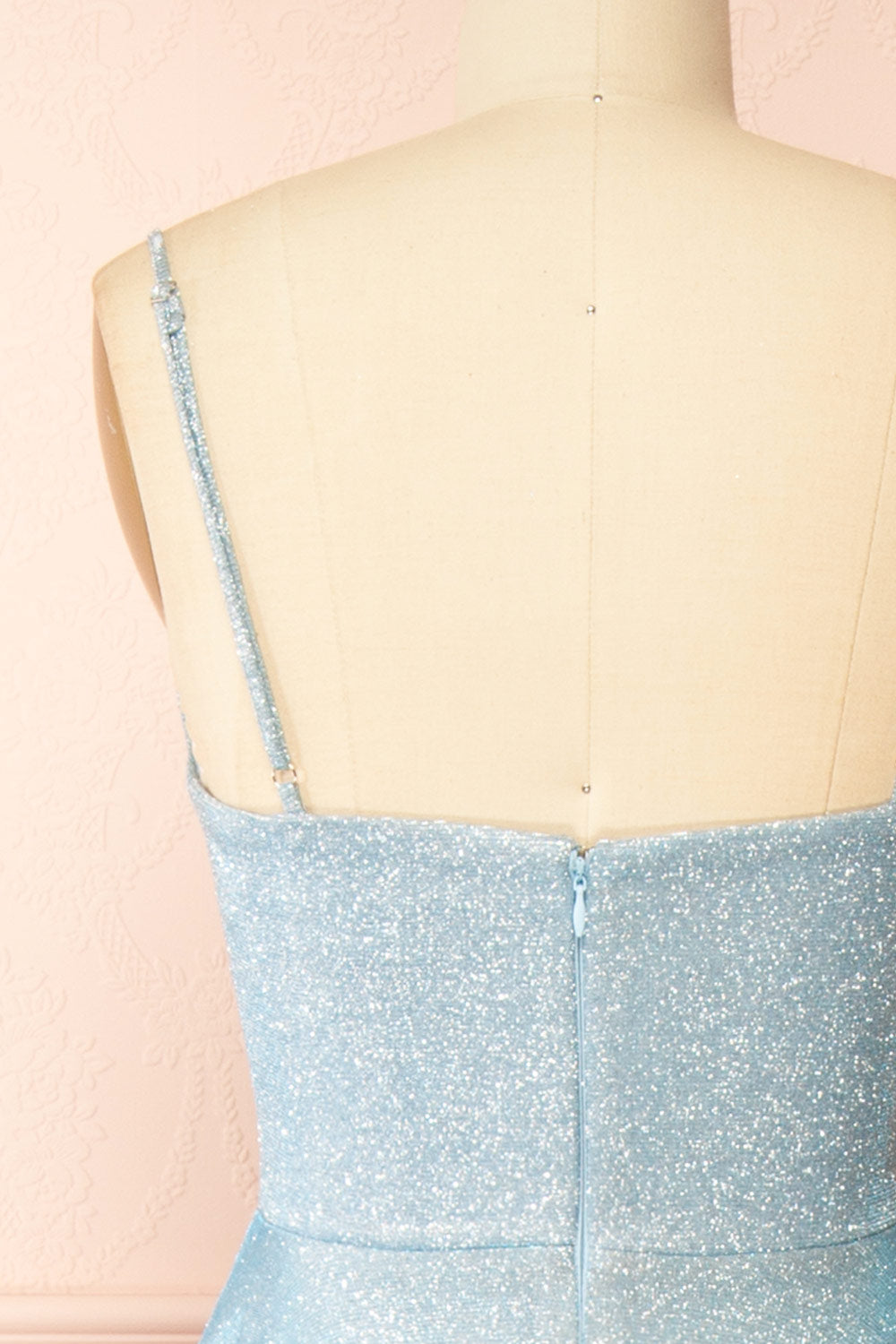 Fadia Light Blue Sparkly Dress w/ Slit and Pockets | Boutique 1861 back