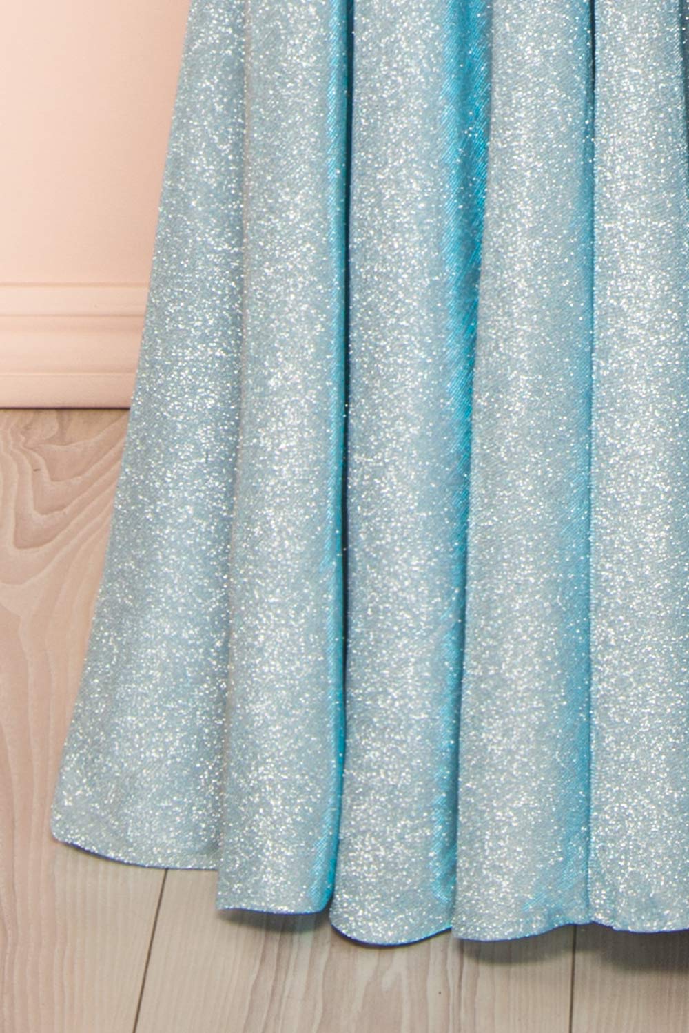 Fadia Light Blue Sparkly Dress w/ Slit and Pockets | Boutique 1861 bottom