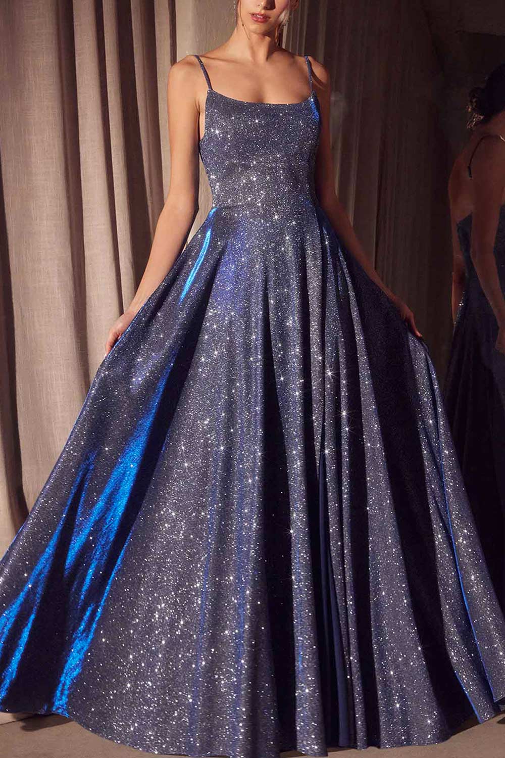 Fadia Navy Sparkly Maxi Dress w/ Slit | Boutique 1861 model