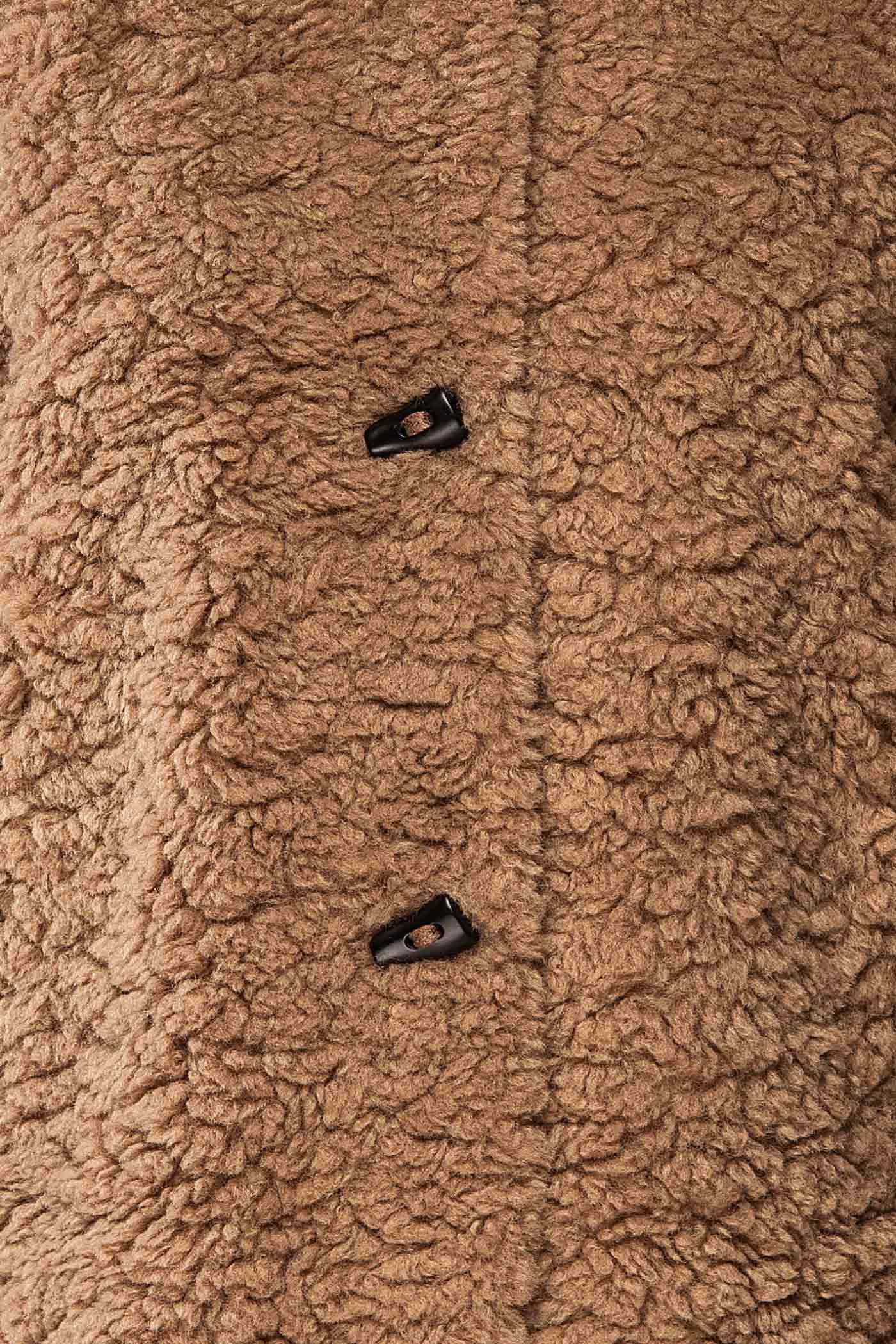fabric view of Fadina Brown Toggle Closures Sherpa Jacket with Pockets at La petite garçonne