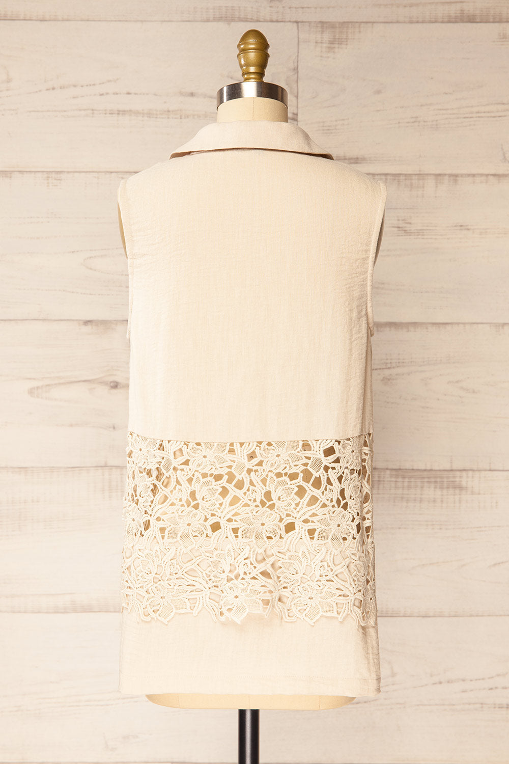 Fanon Loose Beige Vest with Lace Cutout | La petite garçonne back view