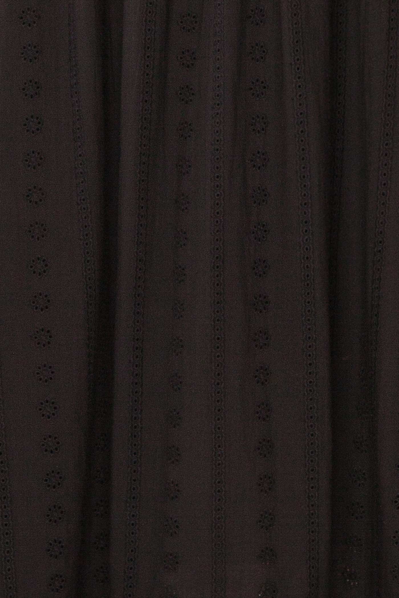 Close-up Farmdale Black Midi Dress with Floral Eyelets at boutique 1861